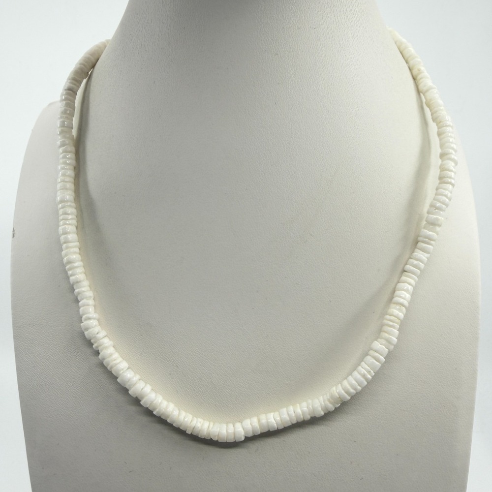 White Heishi Bead Necklace Minimalist Boho Surfer Style Layering Jewelry Gift